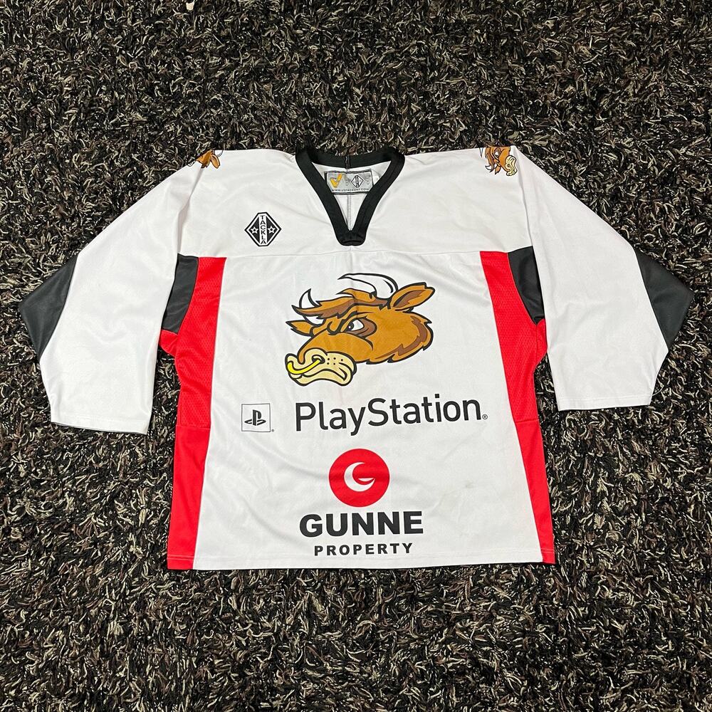 Tackla V Sport Factory Bulls Hockey Jersey White PlayStation Men’s Sz M